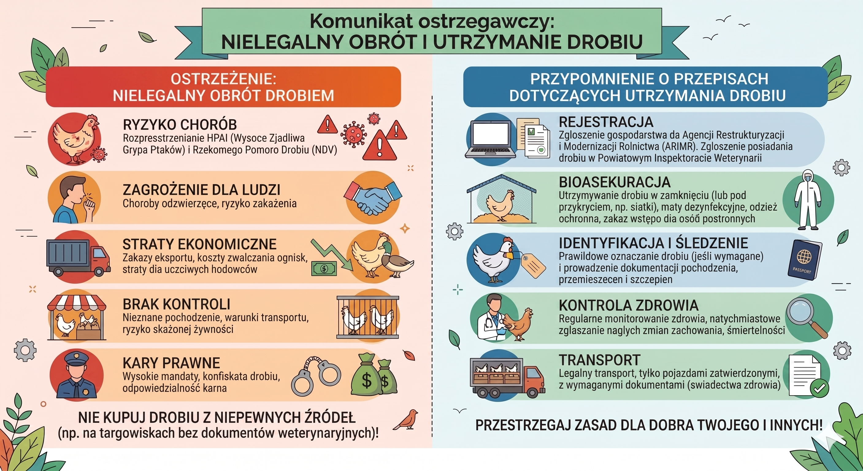 Komunikat ostrzegawczy: nielegalny obrót i utrzymanie drobiu